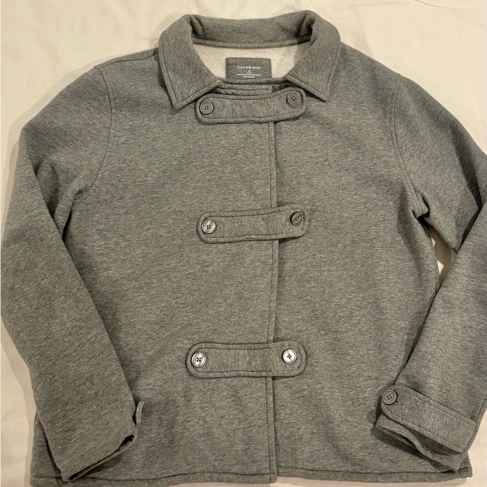 Lands’ End Gray Fleece Pea Coat EUC  Size Small (6-8)